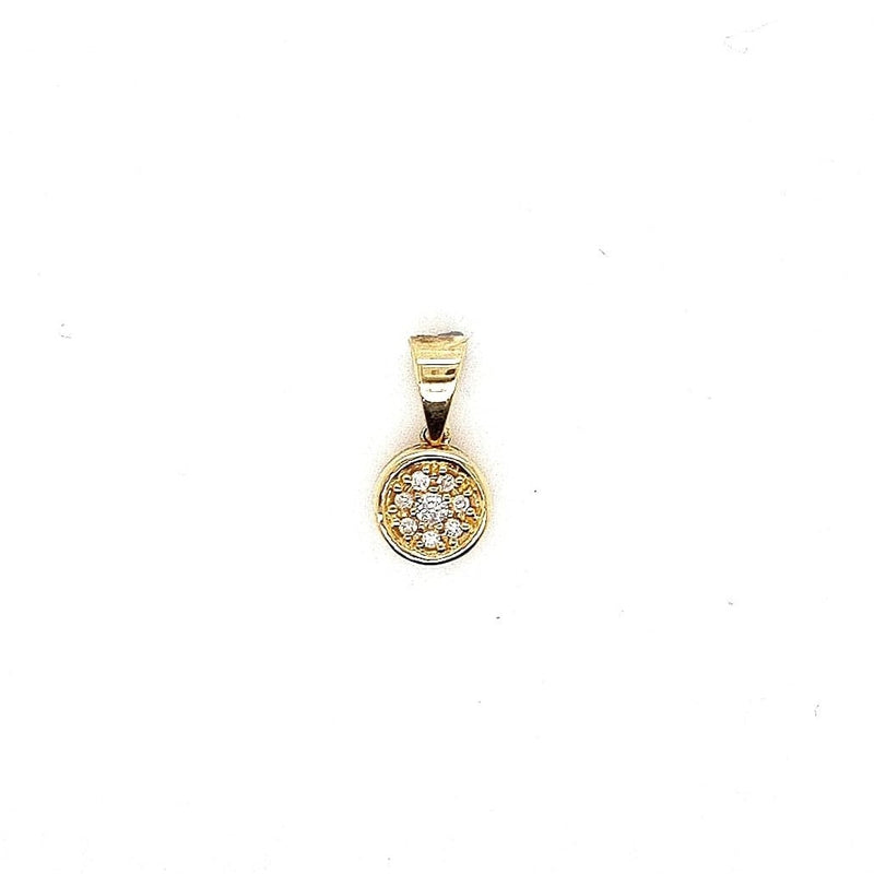 9CT YELLOW GOLD BRILLIANT CUT ROUND PENDANT PAVE'SET HAND CRAFTED