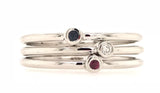 9CT WHITE GOLD BRITHSTONE GYPSY SET RING BRILLIANT CUT NATURAL RUBY STACKABLE CHILD TO ADULT HAND CRAFTED