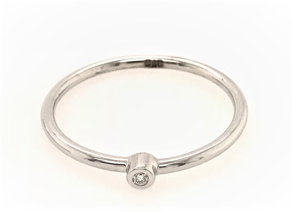 9CT WHITE GOLD BIRTHSTONE STACKABLE GYPSY SET RING BRILLIANT CUT DIAMOND CHILD TO ADULT HAND CRAFTED