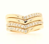9CT YELLOW GOLD SHIMMERING VICTORY V RING CLAW SET BRILLIANT CUT DIAMONDS HAND CRAFTED