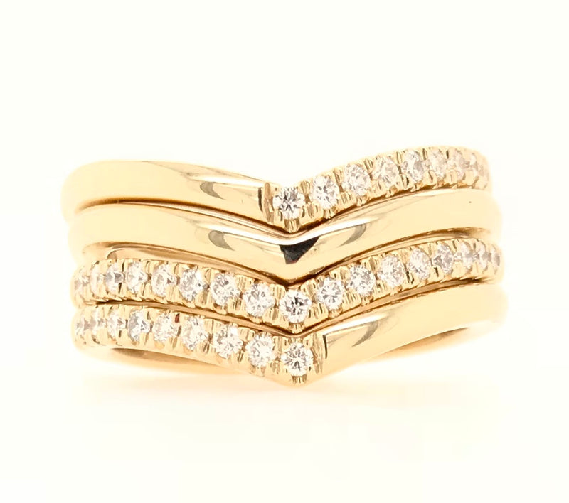 9CT YELLOW GOLD SHIMMERING VICTORY STACKABLE RING CLAW SET BRILLIANT CUT DIAMONDS HAND CRAFTED