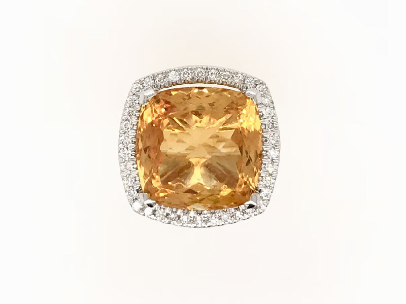 18CT YELLOW AND WHITE GOLD COCKTAIL RING CUSHION GOLDEN CITRINE AND BRILLIANT CUT DIAMONDS HAND CRAFTED