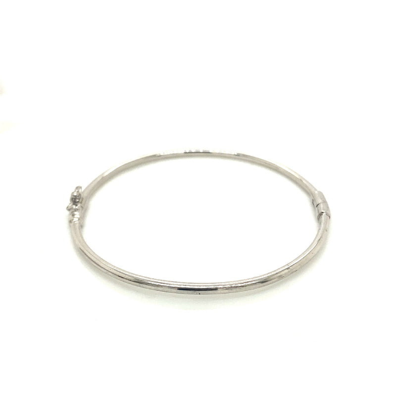 9CT WHITE GOLD SOLID TUBE BANGLE WITH HINGED HAND CRAFTED