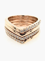 9CT ROSE GOLD SHIMMERING VICTORY V RING CLAW SET BRILLIANT CUT DIAMONDS STACKABLE HAND CRAFTED