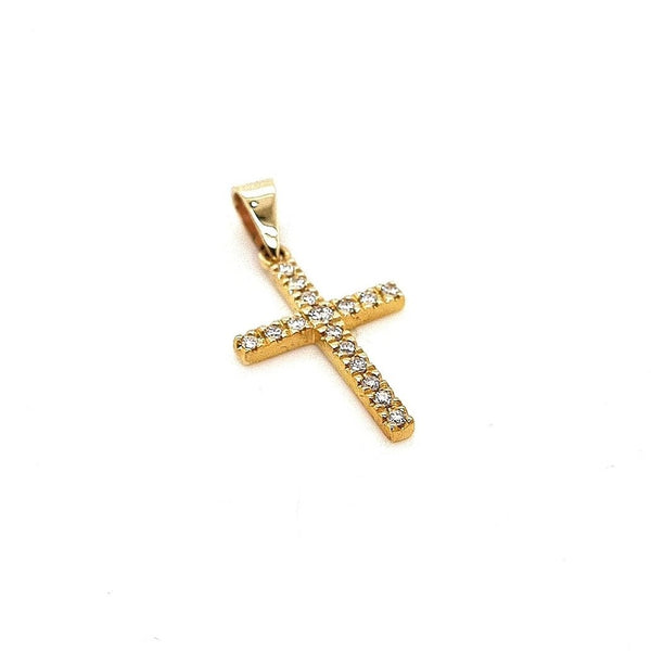 9CT YELLOW GOLD CROSS BRILLIANT CUT DIAMONDS CLAW SET HAND CRAFTED