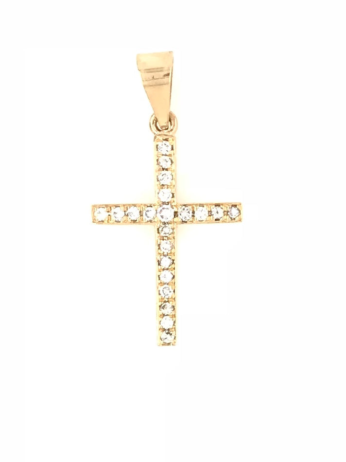 9CT YELLOW GOLD CROSS PAVE SET BRILLIANT CUT DIAMONDS HAND CRAFTED