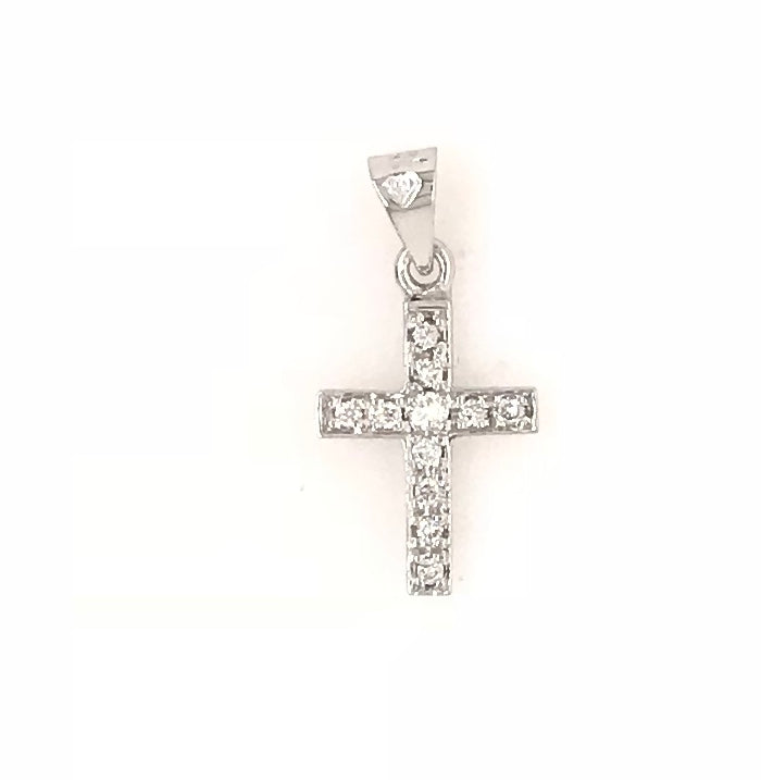 9CT WHITE GOLD CROSS PAVE' SET BRILLIANT CUT DIAMONDS HAND CRAFTED