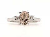 9CT WHITE GOLD TRILOGY RING CLAW SET NATURAL OVAL MORGANITE AND BRILLIANT CUT DIAMONDS HAND CRAFTED