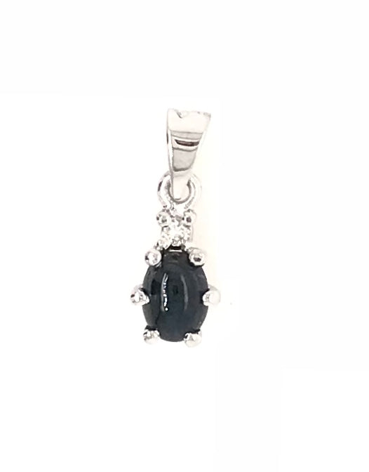 18CT WHITE GOLD BLUE SAPPHIRE AND DIAMOND PENDANT HAND CRAFTED