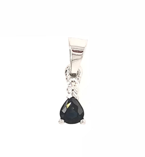18CT WHITE GOLD BLUE SAPPHIRE AND DIAMOND PENDANT HAND CRAFTED 2