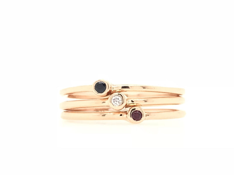 9CT ROSE GOLD BIRTHSTONE STACKABLE RING CHILD / ADULT BRILLIANT CUT DIAMOND GYPSY SET HAND CRAFTED