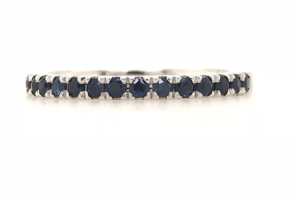 18CT WHITE GOLD CLAW SET BAND BRILLIANT CUT NATURAL BLUE SAPPHIRES HAND CRAFTED
