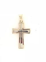 9CT YELLOW AND WHITE GOLD CROSS DOUBLE INSET CROSS HAND CRAFTED