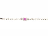 9CT WHITE GOLD BRACELET BELCHER LINK WITH EXTRA JUMRING BEZEL SET BRILLIANT CUT NATURAL PINK SAPPHIRE HAND CRAFTED