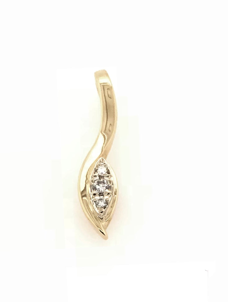 9CT YELLOW GOLD TULIP DESIGN PENDANT PAVE' SET BRILLIANT CUT DIAMONDS HAND CRAFTED