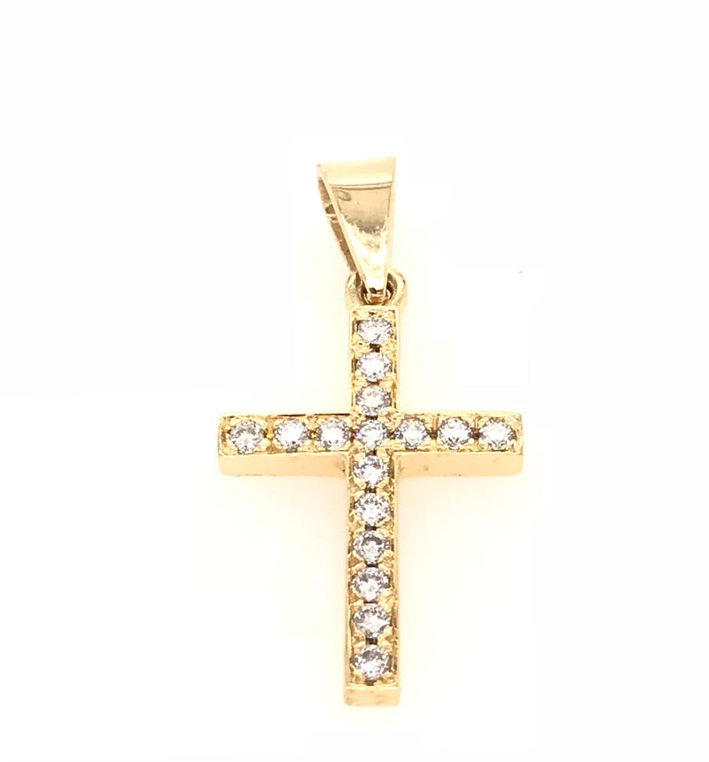 18CT YELLOW GOLD CROSS CLAW SET DIAMONDS HAND CRAFTED