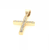 18CT YELLOW GOLD CROSS CLAW SET DIAMONDS HAND CRAFTED