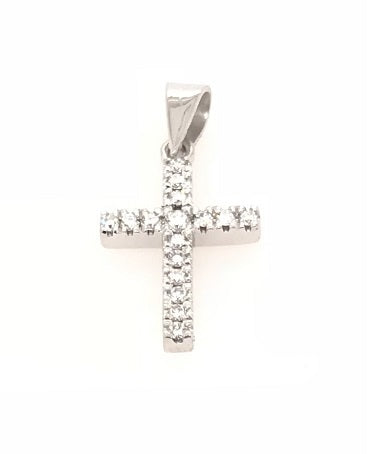 18CT WHITE GOLD CROSS CLAW SET WITH DIAMONDS HAND CRAFTED