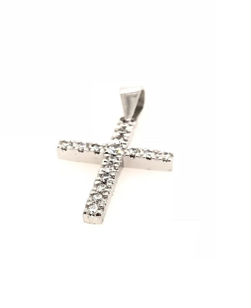 18CT WHITE GOLD CROSS CLAW SET WITH DIAMONDS HAND CRAFTED
