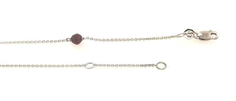 9CT WHITE GOLD GARNET BEAD BRACELET 18CM LONG WITH EXTRA JUMPRING AT 15.5CM HAND CRAFTED