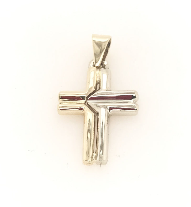 9CT YELLOW AND WHITE GOLD CROSS HAND CRAFTED