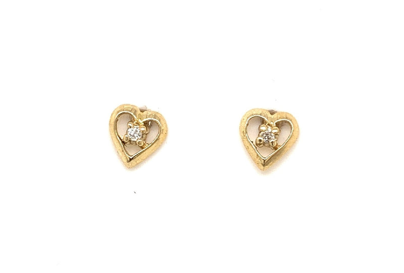 9CT YELLOW GOLD HEART SHAPE STUD EARRINGS CLAW SET BRILLIANT CUT DIAMONDS HAND CRAFTED