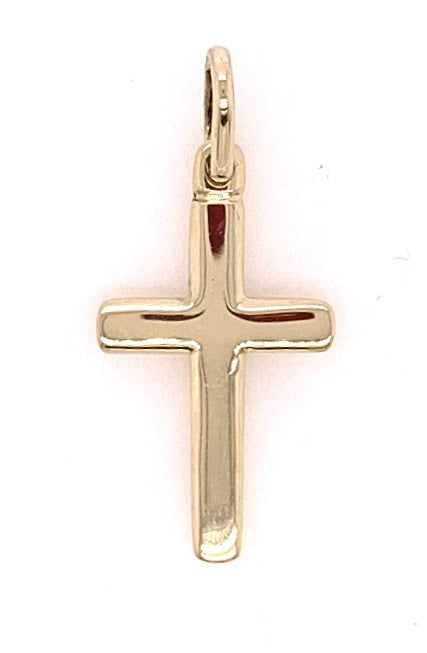 9CT YELLOW GOLD CROSS SEMI ROUND HAND CRAFTED