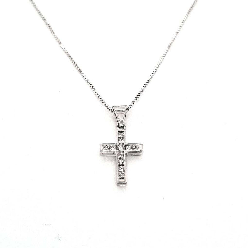 18CT WHITE GOLD CROSS WITH CHANNEL SET DIAMONDS HAND CRAFTED