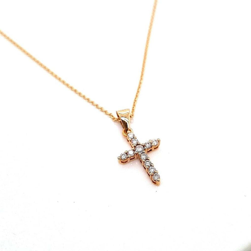 18CT ROSE GOLD CROSS WITH CLAW SET BRILLIANT CUT DIAMONDS HAND CRAFTED