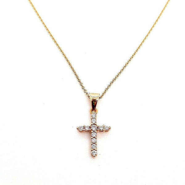 18CT ROSE GOLD CROSS WITH CLAW SET BRILLIANT CUT DIAMONDS HAND CRAFTED