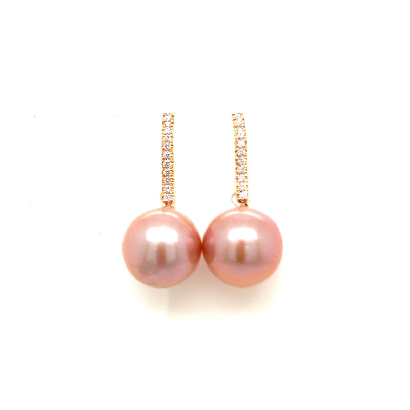 18CT ROSE GOLD FRESH WATER PINK PEARLS AND BRILLIANT CUT DIAMONDS CLAW SET HAND CRAFTED
