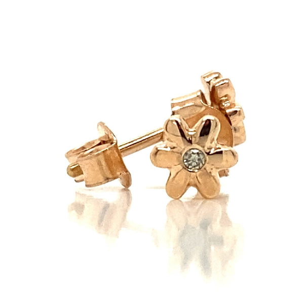 9CT ROSE GOLD STUD EARRINGS FLOWER SHAPE BRILLIANT CUT DIAMONDS HAND CRAFTED