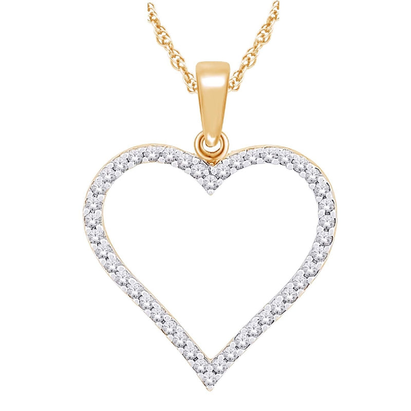 10CT YELLOW GOLD CUT OUT HEART PENDANT BRILLIANT CUT DIAMONDS IMPORTED