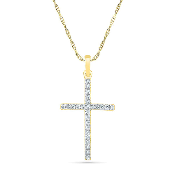 10CT YELLOW GOLD CROSS CLAW SET BRILLIANT CUT DIAMONDS IMPORTED