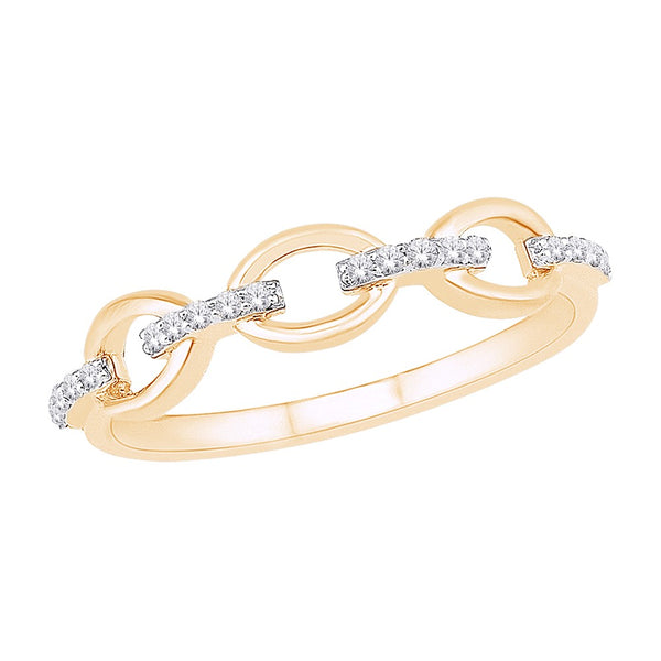 10CT YELLOW AND WHITE GOLD OVAL CHAIN LINK RING CLAW SET BRILLIANT CUT DIAMONDS IMPORTED