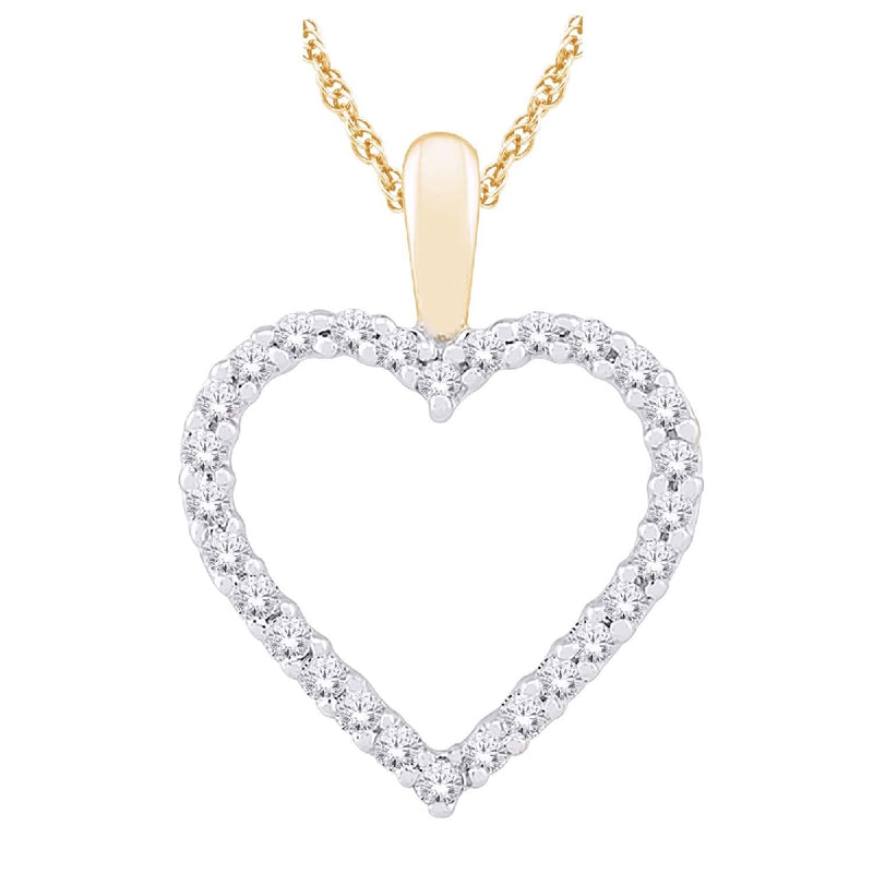 10CT YELLOW GOLD CUT OUT HEART PENDANT CLAW SET BRILLIANT CUT DIAMONDS IMPORTED