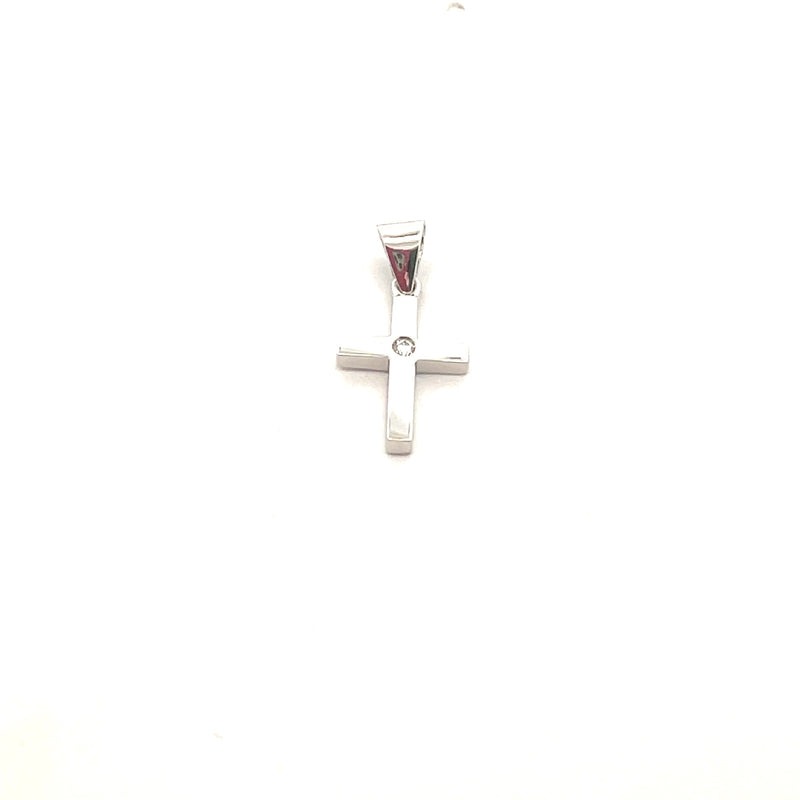 18CT WHITE GOLD CROSS GYPSY SET BRILLIANT CUT DIAMONDS HAND CRAFTED