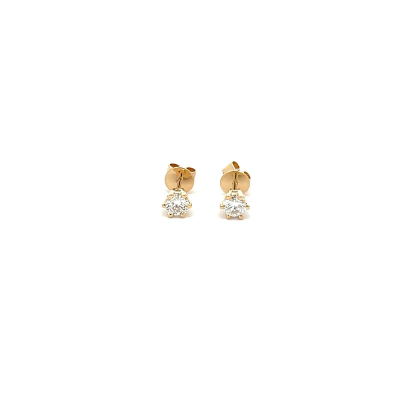 18CT YELLOW GOLD STUD EARRINGS CLAW SET BRILLIANT CUT DIAMONDS HAND CRAFTED