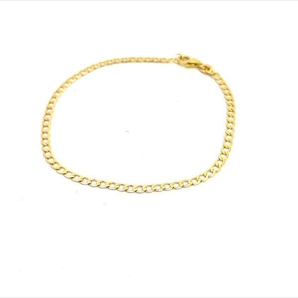 9CT YELLOW GOLD CURBY LINK BRACELET HOLLOW 22CM LONG ITALIAN MADE