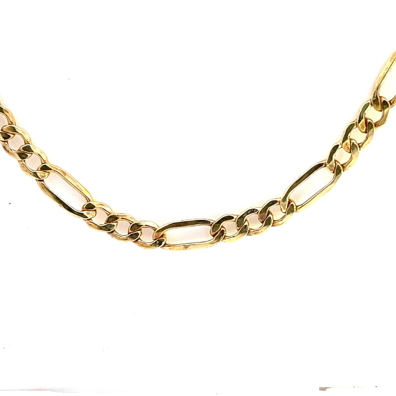 9CT YELLOW GOLD FIGARO 1 ON 3 HOLLOW CHAIN 45CM LONG ITALIAN MADE