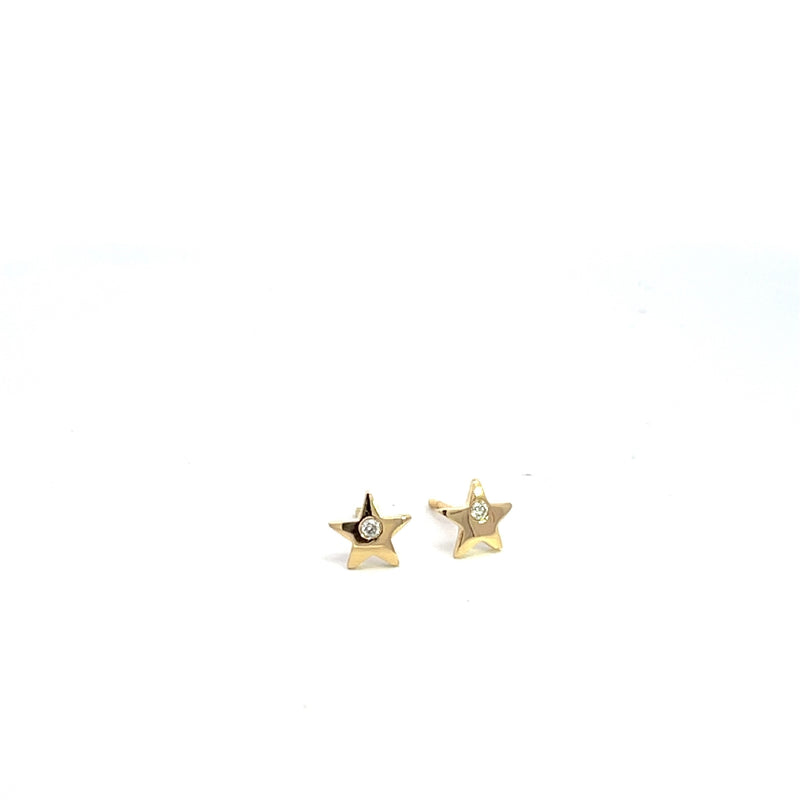 18CT YELLOW GOLD 5 POINT STAR STUD EARRINGS BRILLIANT CUT DIAMONDS HAND CRAFTED