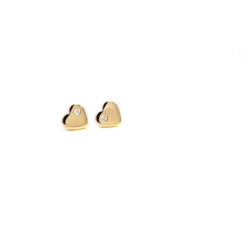 18CT YELLOW GOLD HEART SHAPED STUD EARRINGS MUSTACE SET BRILLIANT CUT DIAMONDS HAND CRAFTED