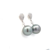 DROP EARRINGS 18CT WHITE GOLD TAHITIAN PEARLS AND BRILLIANT CUT DIAMONDS HAND CRAFTED