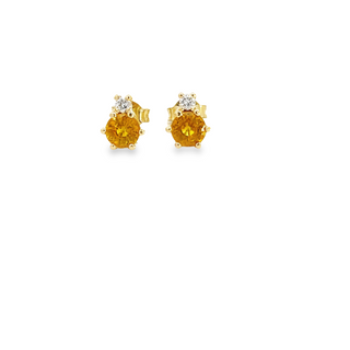 STUD EARRINGS 9CT YELLOW GOLD BRILLIANT CUT DIAMONDS AND BRILLIANT CUT NATURAL YELLOW SAPPHIRES CLAW SET HAND CRAFTED