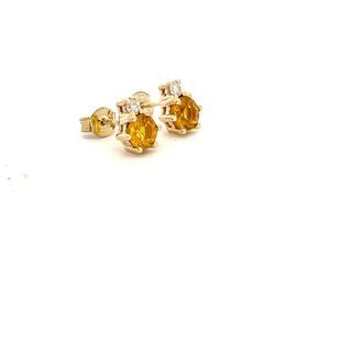 STUD EARRINGS 9CT YELLOW GOLD BRILLIANT CUT DIAMONDS AND BRILLIANT CUT NATURAL YELLOW SAPPHIRES CLAW SET HAND CRAFTED