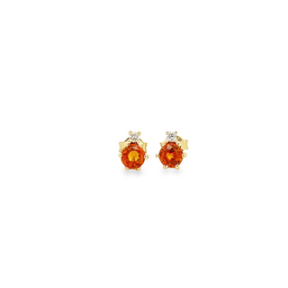 STUD EARRINGS 9CT YELLOW GOLD BRILLIANT CUT DIAMONDS AND ORANGE SAPPHIRES CLAW SET HAND CRAFTED