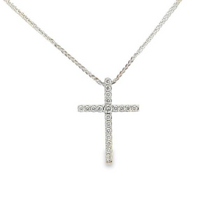 CROSS 18CT WHITE GOLD BRILLIANT CUT DIAMOND CLAW SET HAND CRAFTED